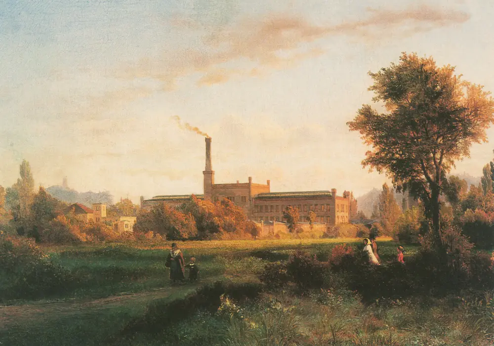 Die Spinnerei um 1860, gemalt von Wilhelm Riefstahl
